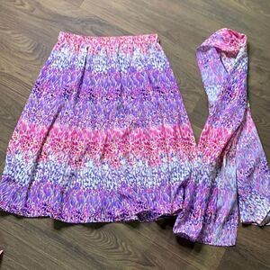 Vintage 90s Vicki Wayne skirt and matching scarf. Colorful bright spring matchin